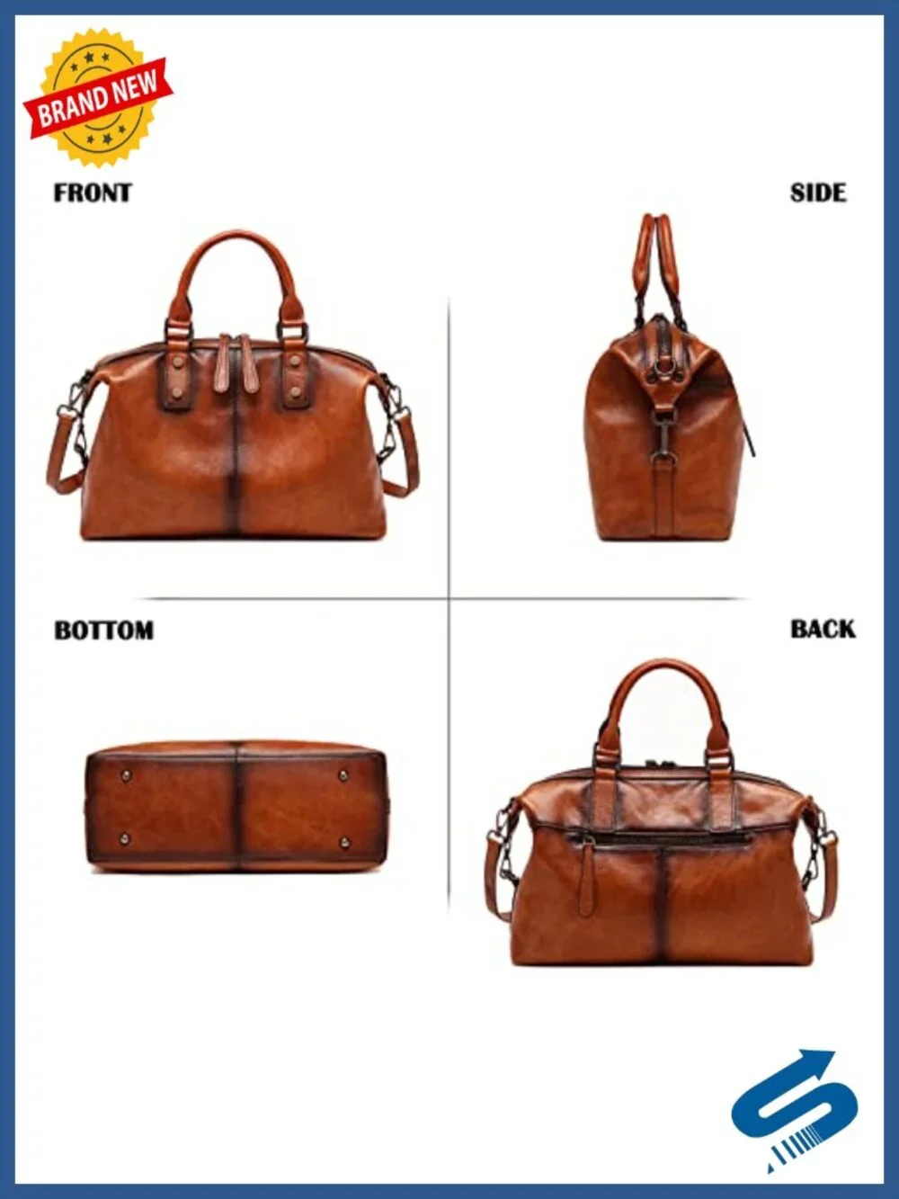 Genuine Leather Vintage Satchel Tote Crossbody Bag with Detachable Strap